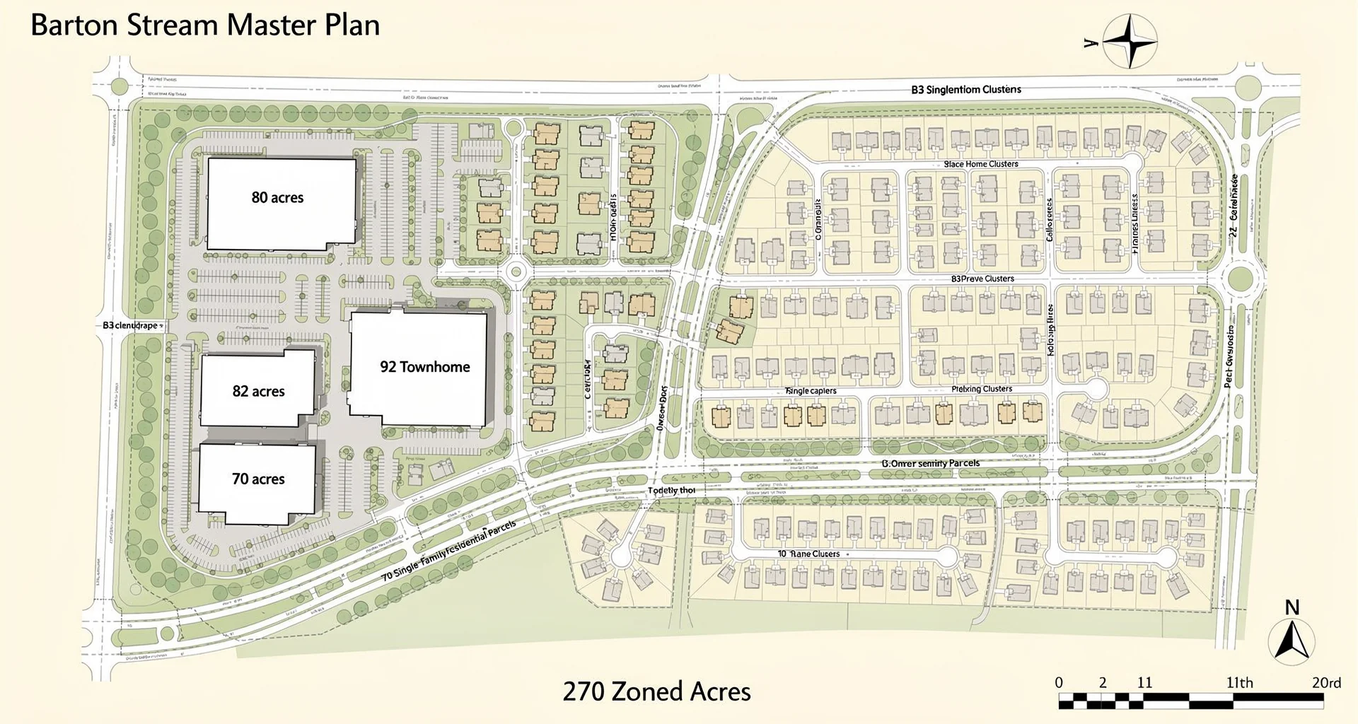 Barton Stream Master Plan commercial retail and residential tract layout